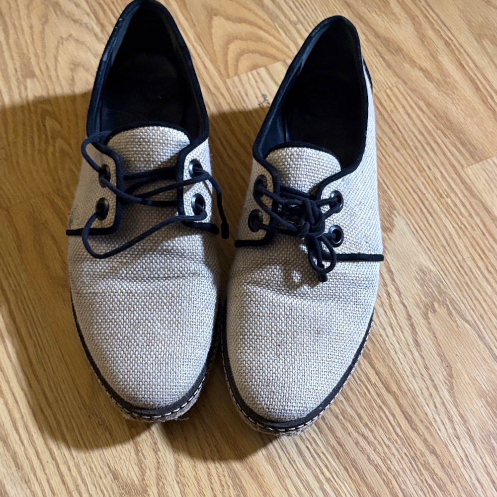 Tory Burch Beige and Navy Espadrilles